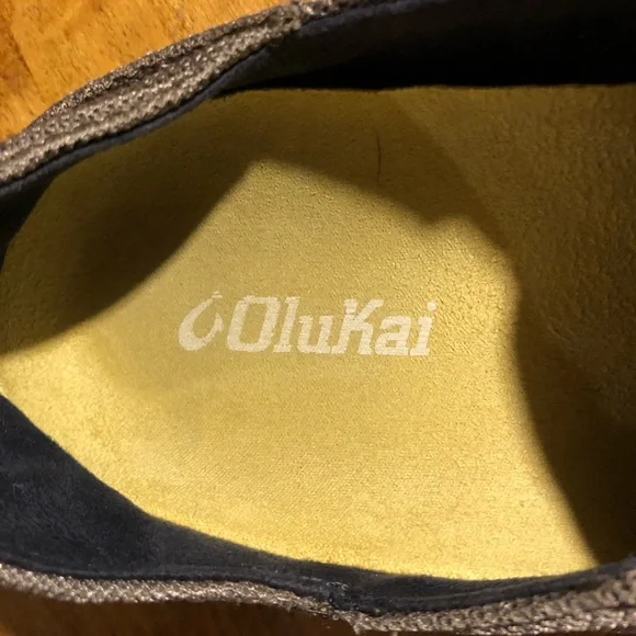 OLUKAI slip on shoes. Mens 9 UK 42. Mocha gray with yellow tabs. - Picture 5 of 8